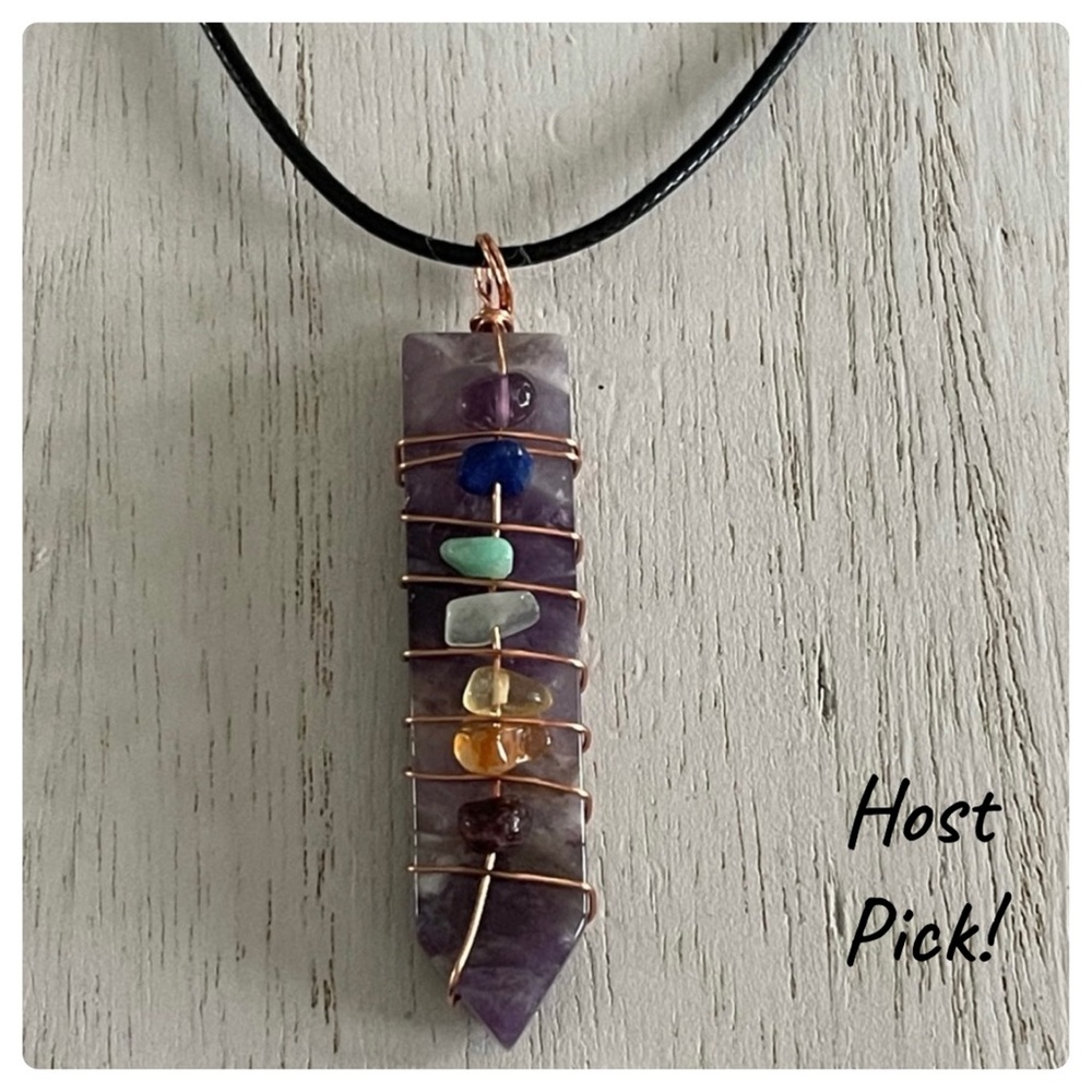 HOST PICK! 7 chakra amethyst pendulum pendant and cord, healing, meditat…